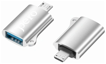 Адаптер PERO AD02 OTG Micro USB to USB 2.0 серебристый Адаптер PERO AD02 OTG Micro USB to USB 2.0 серебристый