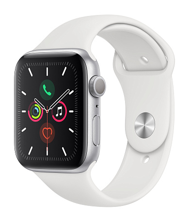 Apple Watch Series 5 44mm Case Silver Aluminium Sport Band White Apple Watch Series 5 44mm Case Silver Aluminium Sport Band White