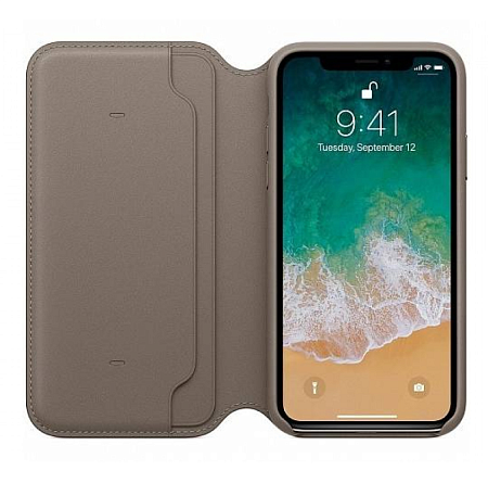 Чехол Apple iPhone X Leather Folio Soft Taupe (платиново-серый) Чехол Apple iPhone X Leather Folio Soft Taupe (платиново-серый)
